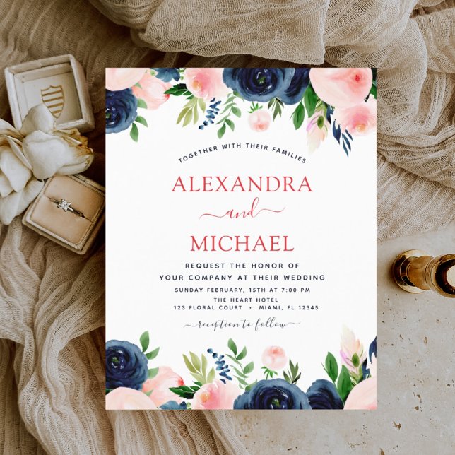 Budget Wedding Navy Blue Blush Pink Floral (Creator Uploaded)