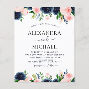 Budget Wedding Navy Blue Blush Pink Floral Flyer