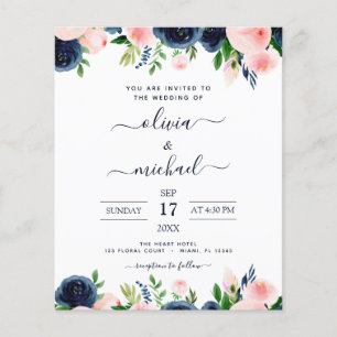 Budget Wedding Navy Blue Blush Pink Floral Flyer