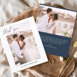 Budget Wedding Navy Blue Photo Thank You Cards<br><div class="desc">Budget Wedding Thank You Cards that have a photo on the front and back. The Thank you cards contain a modern hand lettered cursive script typography that are elegant,  simple and modern to use after you minimalist simple wedding day celebration.</div>