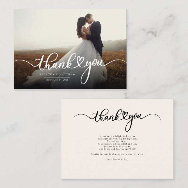 Budget Wedding Photo Hand-Lettered Thank You Card (Front/Back)
