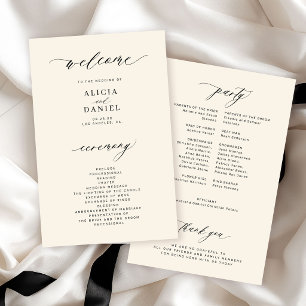 Budget wedding program black ivory elegant flyer