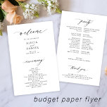 Budget wedding program black white elegant flyer<br><div class="desc">Modern simple minimalist typography trendy clean white ceremony and party BUDGET affordable wedding program (advertising type) PAPER FLYER template featuring a chic trendy calligraphy script. Easy to personalise with your custom photo and text on both sides! PLEASE READ THIS BEFORE PURCHASING! This is a budget affordable card printed on a...</div>