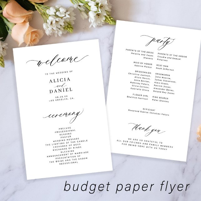 Budget wedding program black white elegant flyer (Creator Uploaded)
