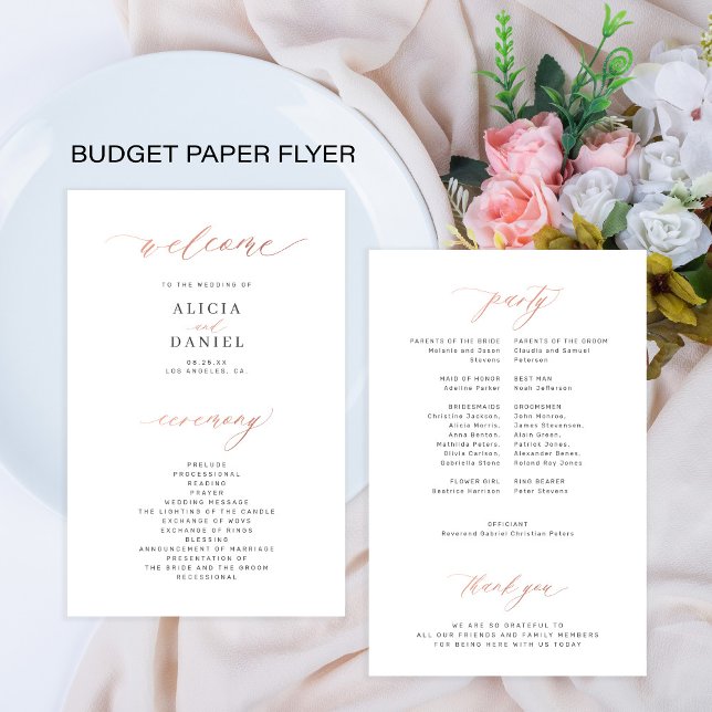 Budget wedding program rose gold script elegant flyer (Creator Uploaded)