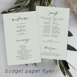 Budget wedding program sage green elegant flyer<br><div class="desc">Modern simple minimalist typography trendy sage green ceremony and party BUDGET affordable wedding program (advertising type) PAPER FLYER template featuring a chic trendy calligraphy script. Easy to personalise with your custom photo and text on both sides! PLEASE READ THIS BEFORE PURCHASING! This is a budget affordable card printed on a...</div>