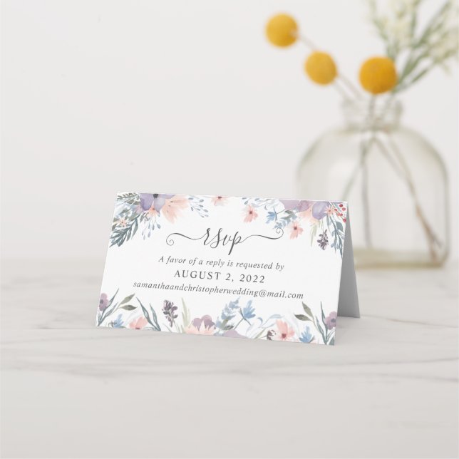 Budget Wedding RSVP Registry Floral Cut-Apart Place Card (Front)