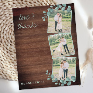 Budget Wedding Rustic 3 Photo Thank You Card