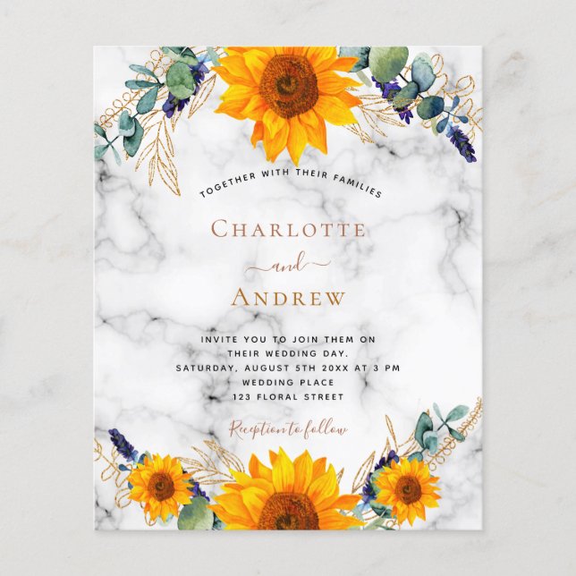 Budget wedding rustic sunflowers eucalyptus marble (Front)