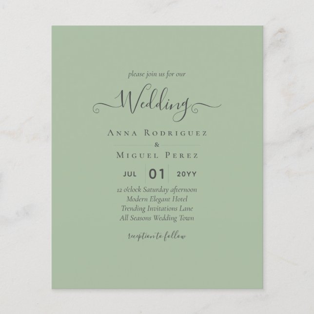 BUDGET Wedding Sage Apple Green Monochrome Text  Flyer (Front)