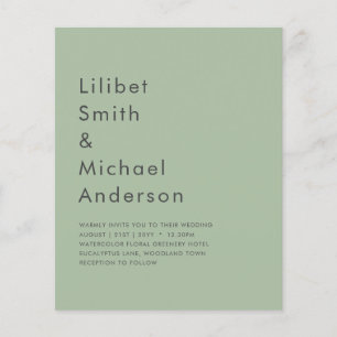BUDGET Wedding Sage Apple Green Monochrome Text  Flyer