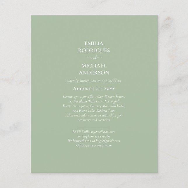 BUDGET Wedding Sage Apple Green Monochrome Text  Flyer (Front)
