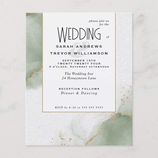 Budget Wedding Sage Green Abstract Marbled Skies (Front)
