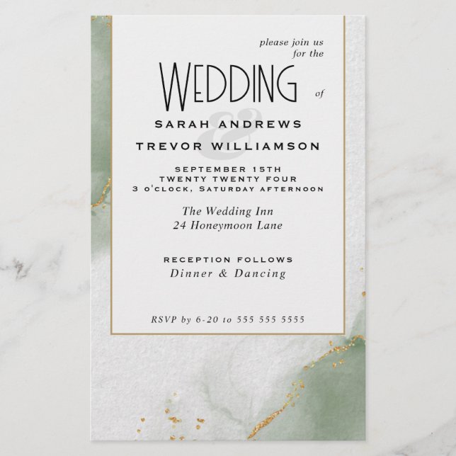 Budget Wedding Sage Green Abstract Skies (Front)