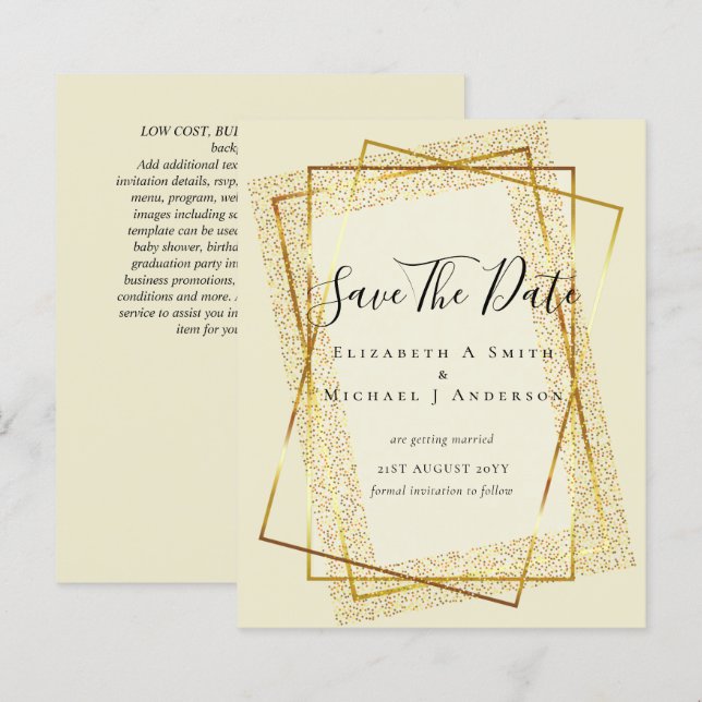 BUDGET WEDDING SAVE DATES  Gold Glitter Geometric (Front/Back)