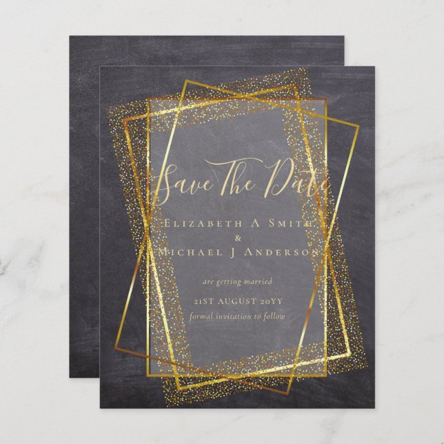 BUDGET WEDDING SAVE DATES  Gold Glitter Geometric (Front/Back)