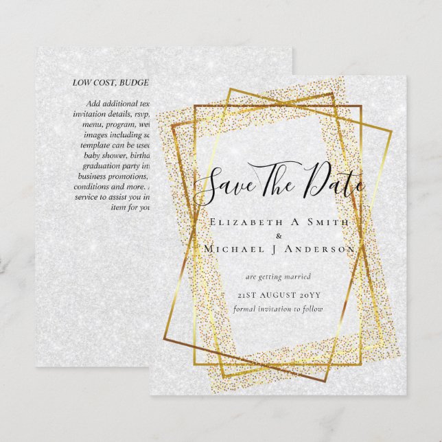 BUDGET WEDDING SAVE DATES  Gold Glitter Geometric (Front/Back)