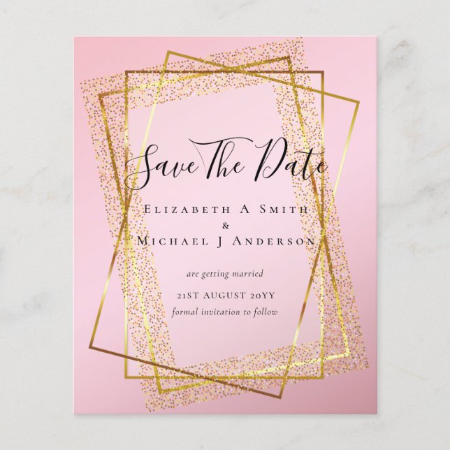 BUDGET WEDDING SAVE DATES  Gold Glitter Geometric Flyer (Front)