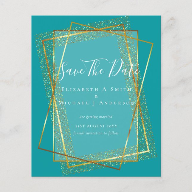 BUDGET WEDDING SAVE DATES  Gold Glitter Geometric Flyer (Front)