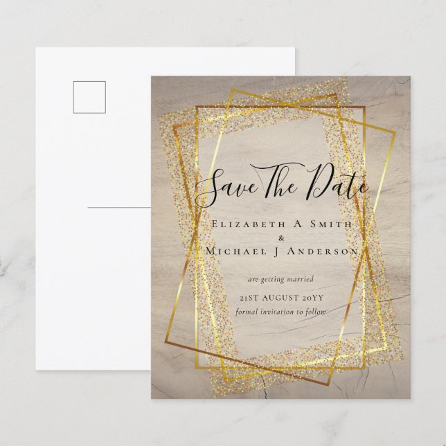 BUDGET WEDDING SAVE DATES  Gold Postal backing (Front/Back)