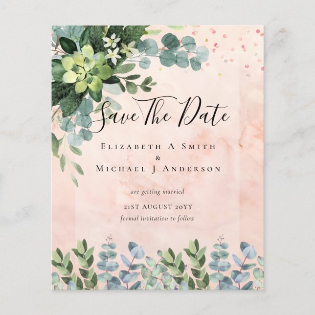 BUDGET WEDDING SAVE DATES - GREENERY Eucalyptus Flyer (Front)