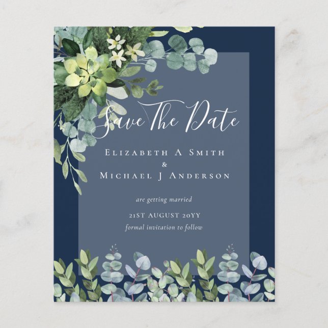 BUDGET WEDDING SAVE DATES - GREENERY Eucalyptus Flyer (Front)