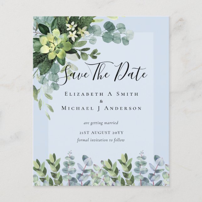 BUDGET WEDDING SAVE DATES - GREENERY Eucalyptus Flyer (Front)