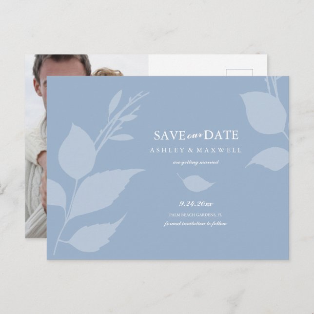 Budget Wedding Save The Date Dusty Blue Announcement Postcard (Front/Back)