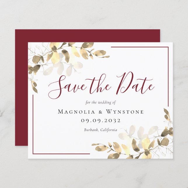 BUDGET Wedding Save The Date | Red Gold Eucalyptus (Front/Back)