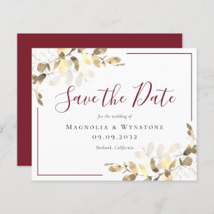 BUDGET Wedding Save The Date   Red Gold Eucalyptus