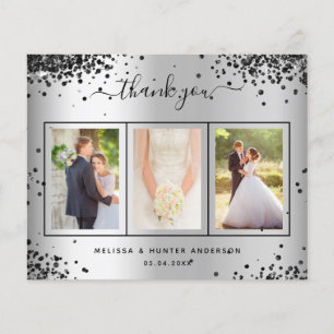 Budget wedding silver black photo thank you card