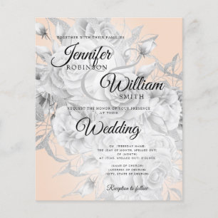 Budget Wedding Silver & Blush Floral Invitation Flyer