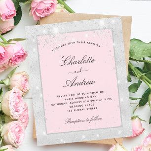 Budget wedding silver blush glitter invitation