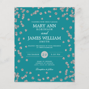 Budget Wedding Silver Glitter Teal Invite