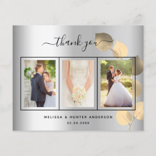Budget wedding silver gold photo thank you card