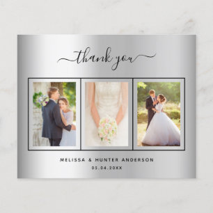 Budget wedding silver photo script thank you card