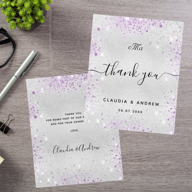Budget wedding silver purple glitter thank you (Creator Uploaded)