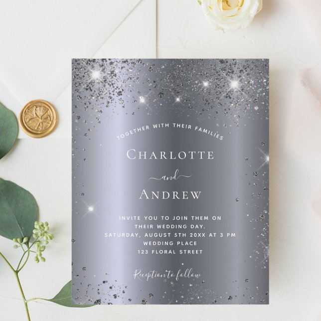 Budget wedding silver sparkle glam invitation (Creator Uploaded)