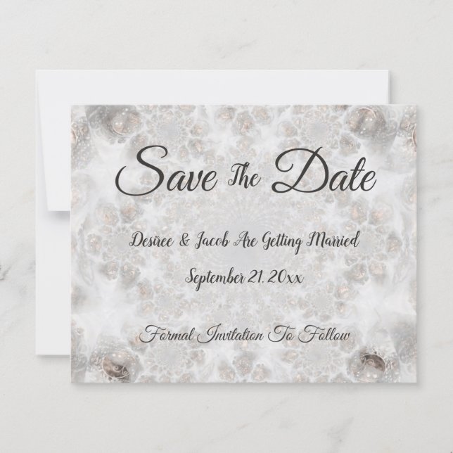 Budget Wedding Silver White Gold Save The Date (Front)