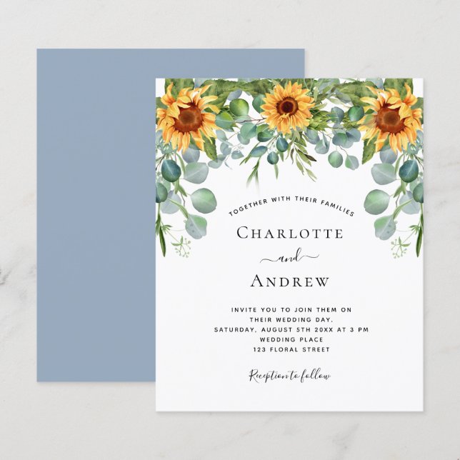 Budget wedding sunflowers eucalyptus dusty blue (Front/Back)