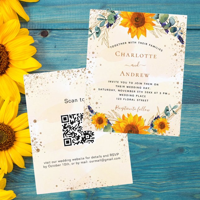 Budget wedding sunflowers eucalyptus QR code RSVP (Creator Uploaded)