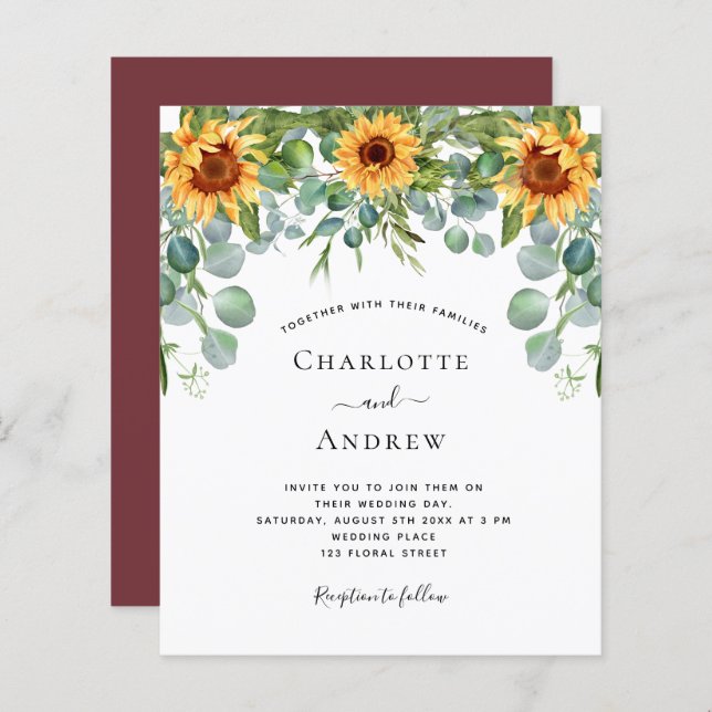 Budget wedding sunflowers eucalyptus wine red (Front/Back)