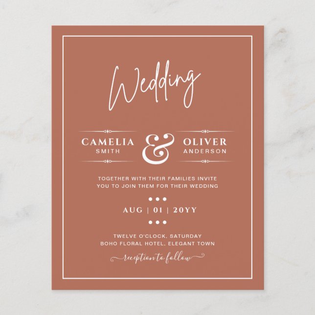 BUDGET Wedding Terracotta Monochrome Flyer (Front)
