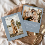 Budget Wedding Thank You Dusty Blue Photo Cards<br><div class="desc">Budget Wedding Thank You Cards that have a photo on the front and back. The Thank you cards contain a modern hand lettered cursive script typography that are elegant,  simple and modern to use after you minimalist simple wedding day celebration.</div>