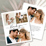Budget Wedding Thank You Script Photo Collage Card<br><div class="desc">Budget, Modern, Elegant Script 3 Photo Collage Wedding Thank You personalised affordable low budget thin card. Stylish wedding thank you template featuring 3 photo on the front and 1 photo on the back side. ***PLEASE NOTE! *** BUDGET PAPER/FLYER IS PAPER THIN. *** UPGRADE THE PAPER FOR A THICKER PAPER. ***...</div>
