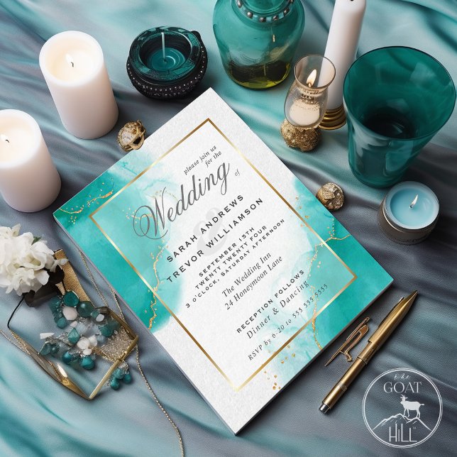 Budget Wedding Turquoise Gold Abstract Marble Invi (Creator Uploaded)