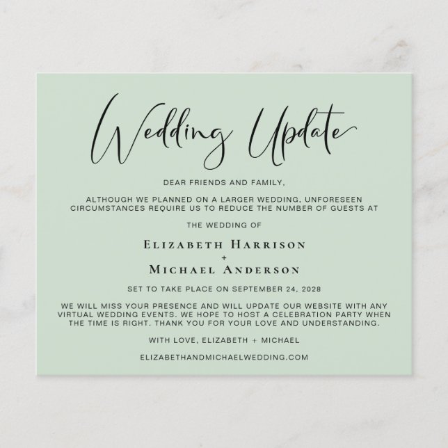 Budget Wedding Update Sage Green Announcement (Front)