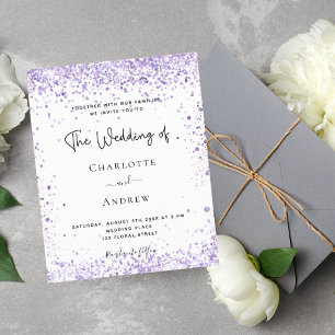 Budget wedding violet glitter script invitation
