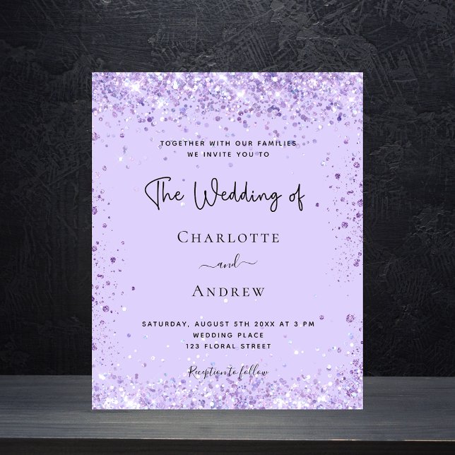 Budget wedding violet glitter script invitation (Creator Uploaded)