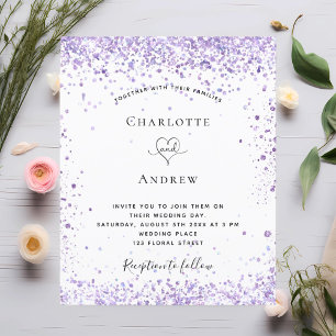 Budget wedding violet glitter script invitation